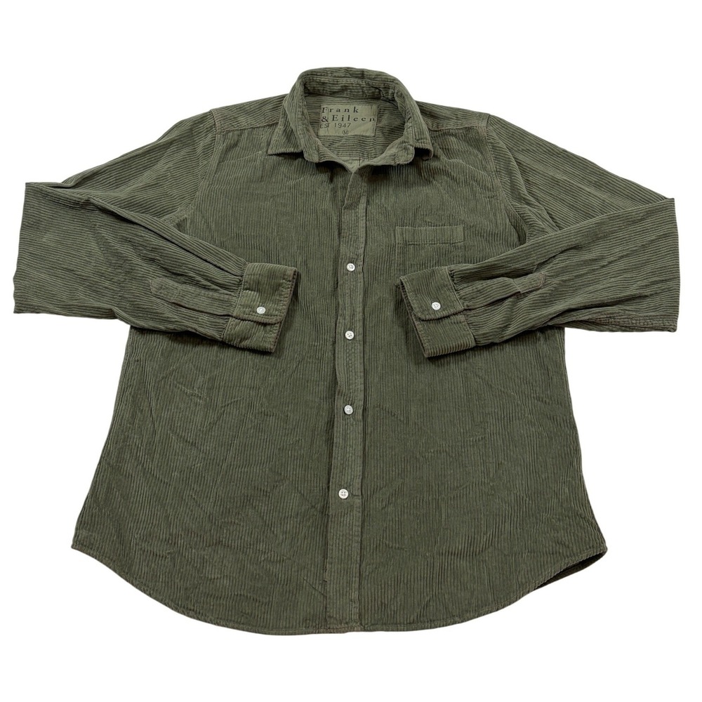 Frank & Eileen Barry Sunwashed Olive Green Corduroy Button Up  M Italy Fabric